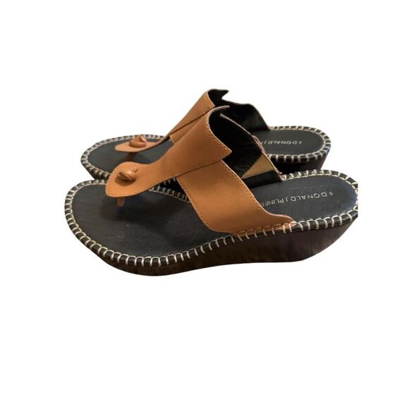 Donald J. Pline Vachetta Heel Wedge Sandal Tan Black Leather Slides Open Toe Wom - Picture 7 of 12